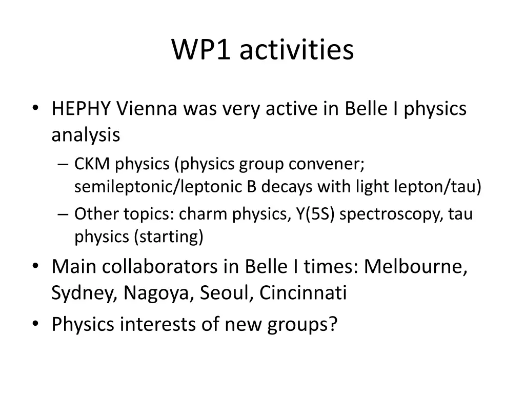 wp1 activities