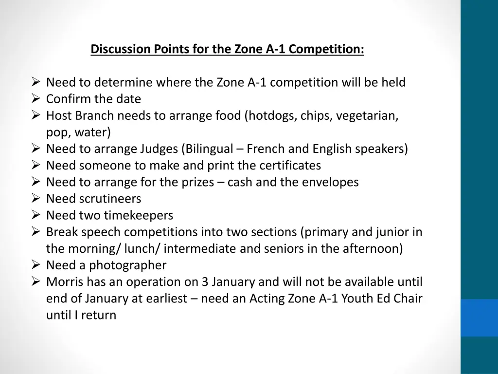 discussion points for the zone a 1 competition