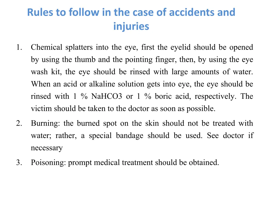 rules to follow in the case of accidents