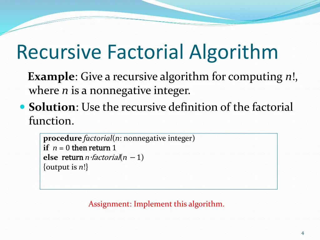 recursive factorial algorithm