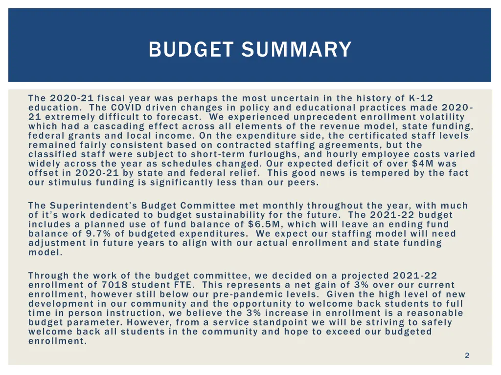 budget summary