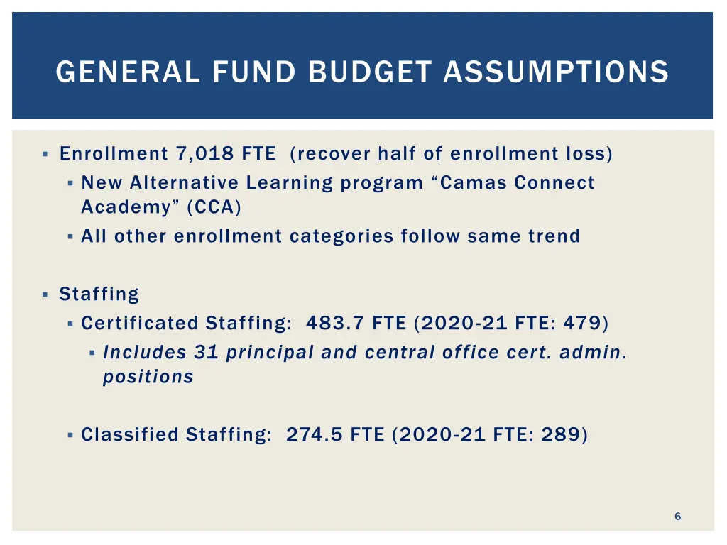 general fund budget assumptions