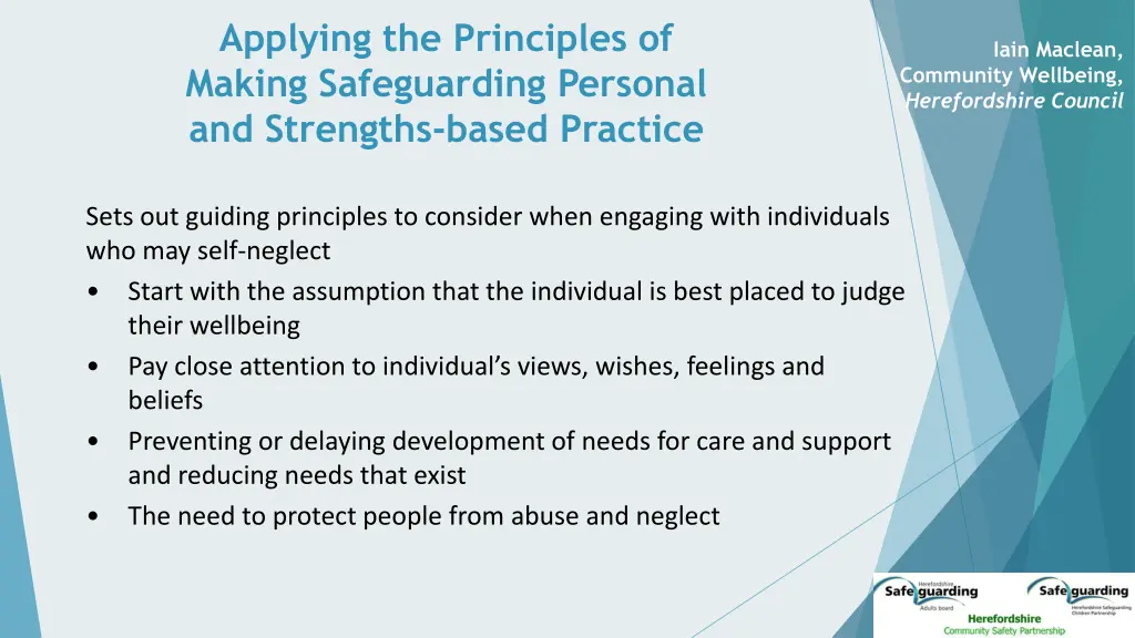applying the principles of making safeguarding
