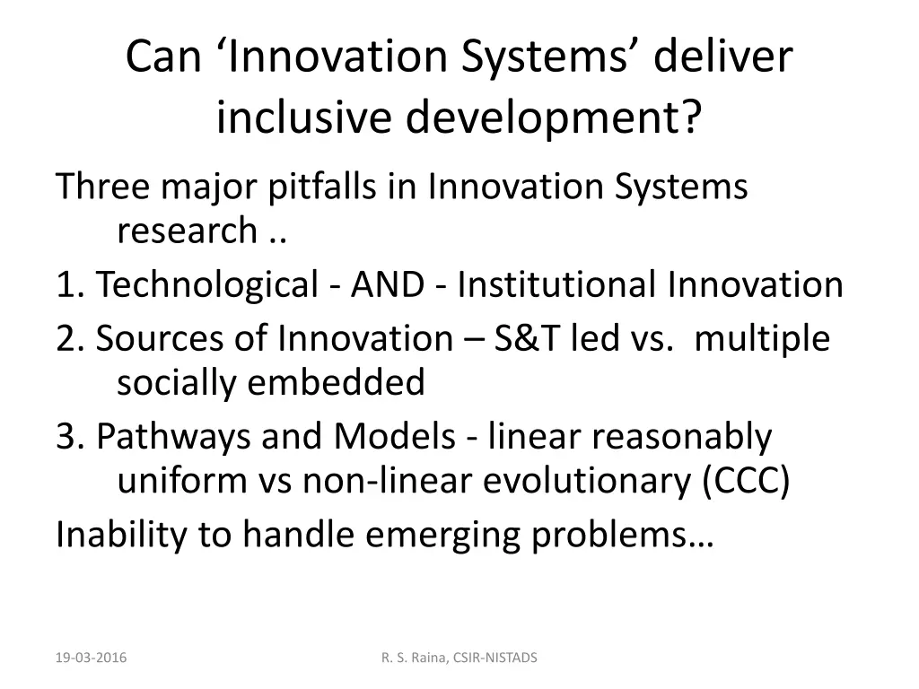 can innovation systems deliver inclusive