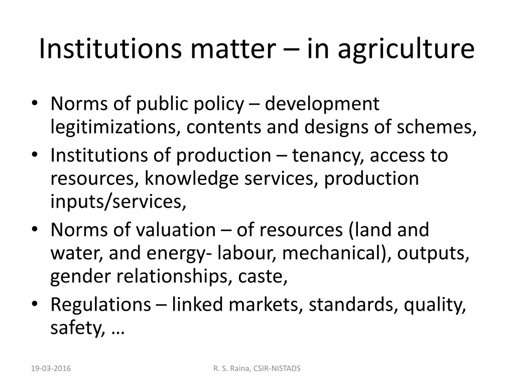 institutions matter in agriculture