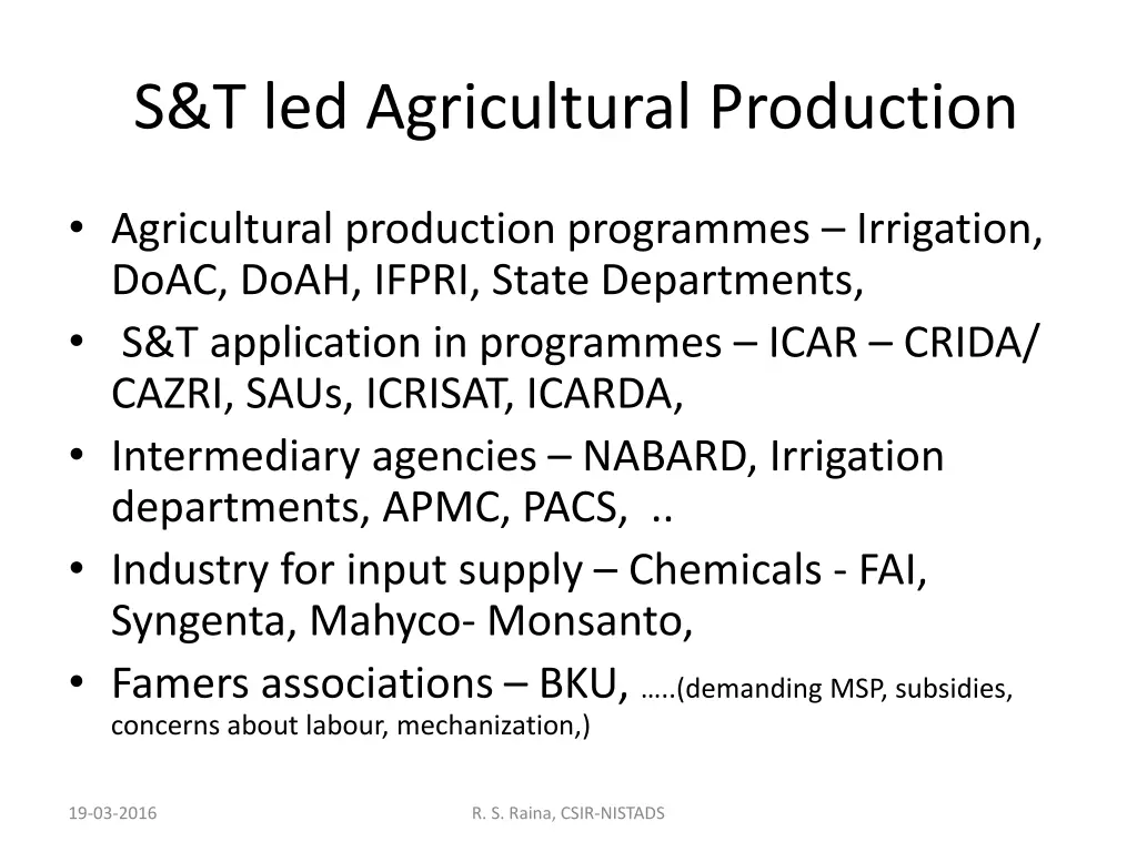 s t led agricultural production