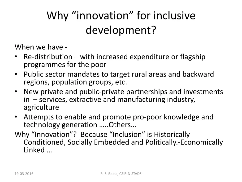 why innovation for inclusive development