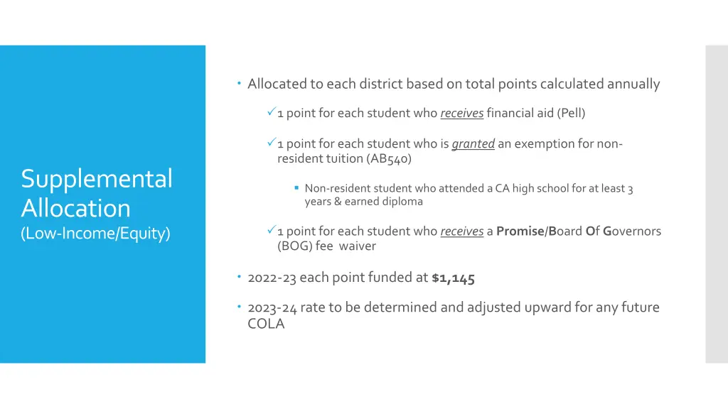 allocated to each district based on total points