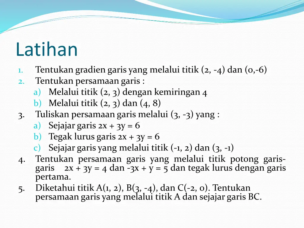 latihan tentukan gradien garisyang melalui titik