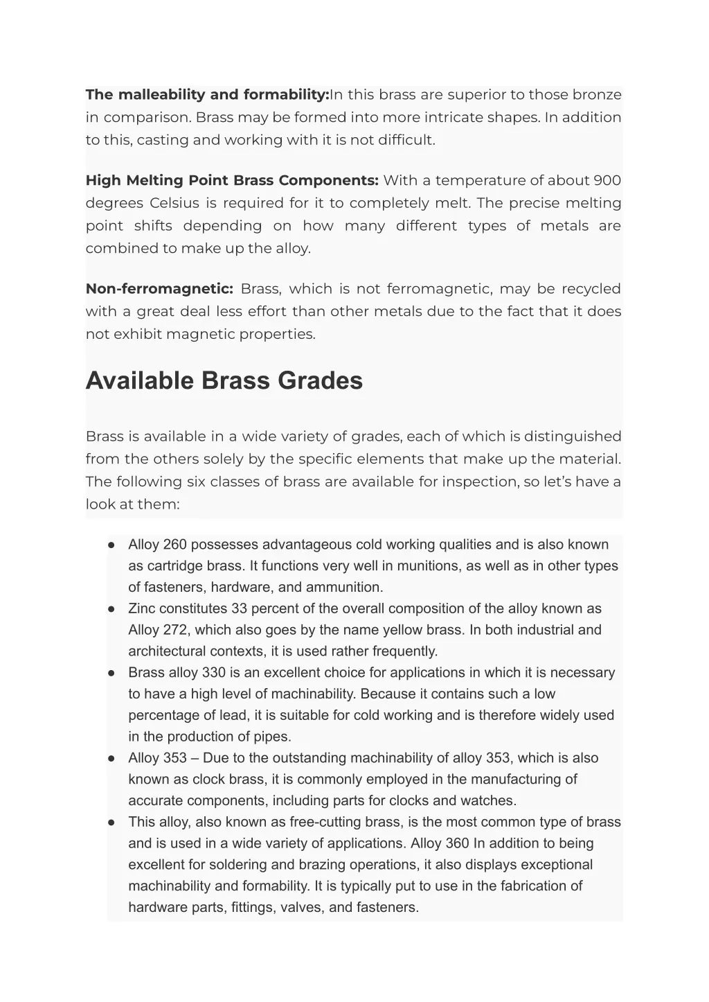 the malleability and formability in this brass