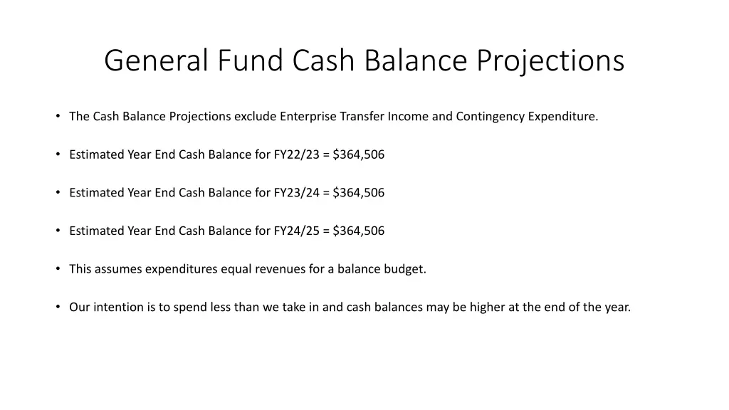 general fund cash balance projections