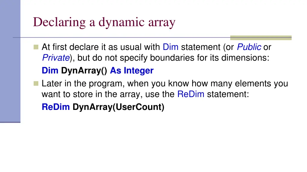 declaring a dynamic array