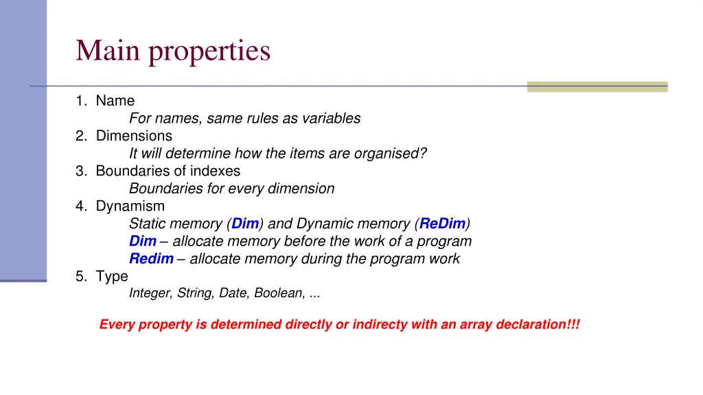 main properties