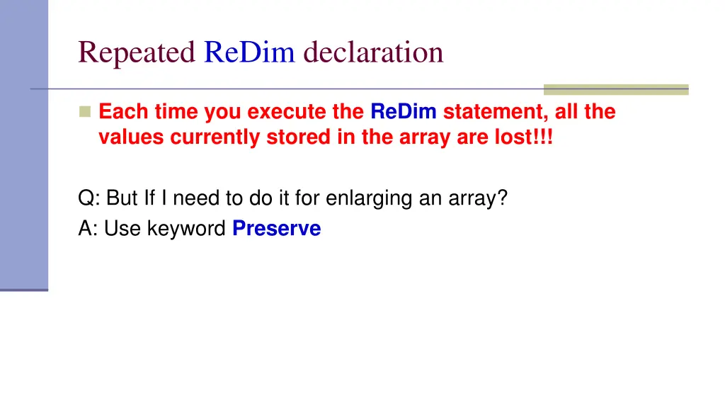 repeated redim declaration