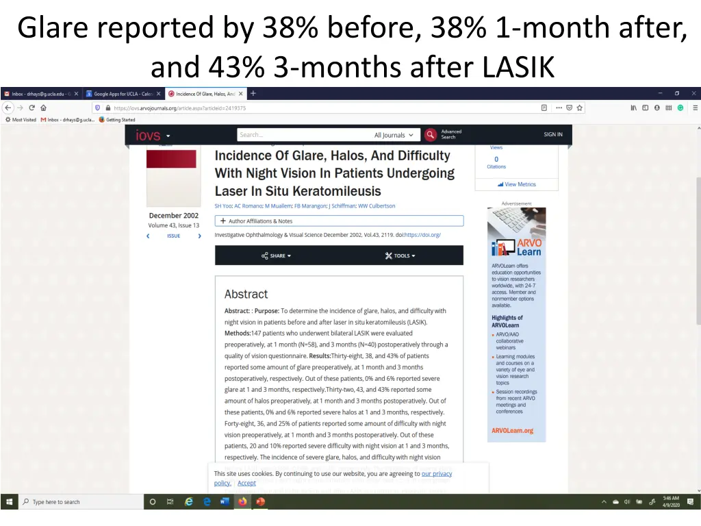 glare reported by 38 before 38 1 month after