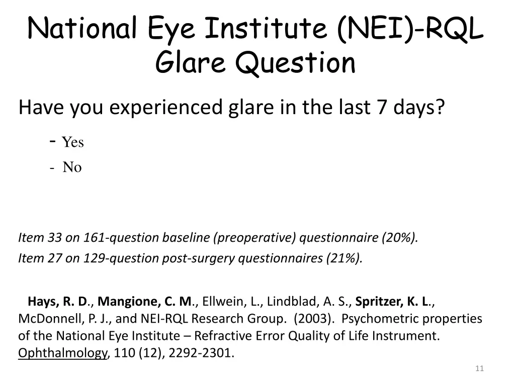 national eye institute nei rql glare question