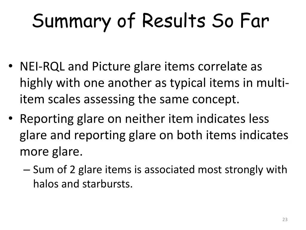 summary of results so far