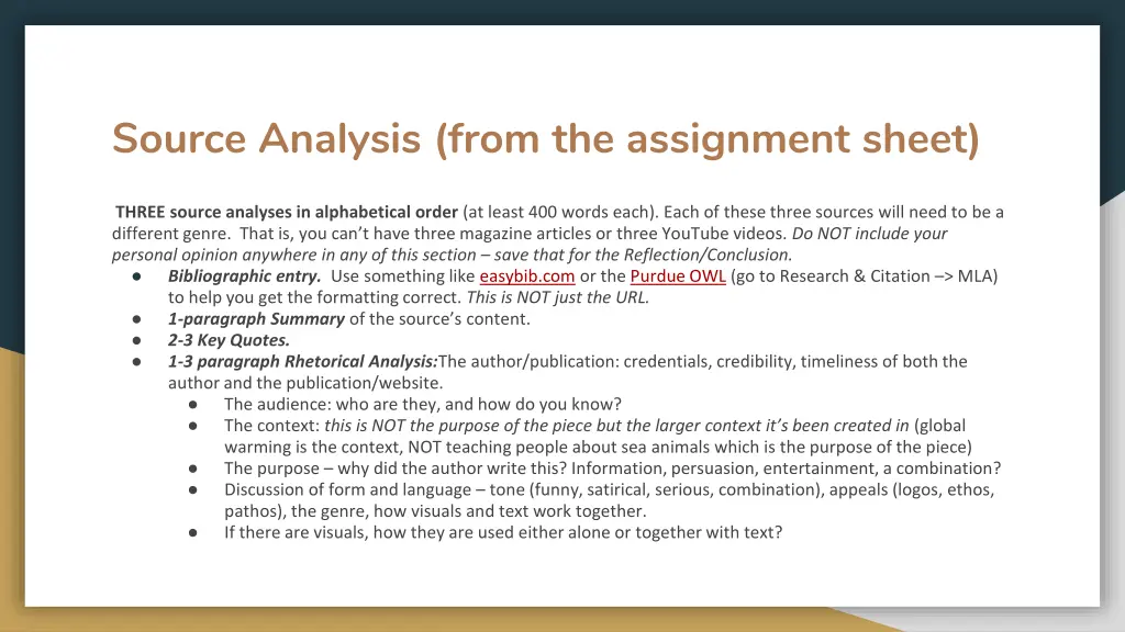 source analysis from the assignment sheet