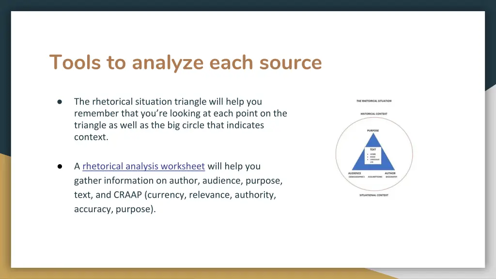 tools to analyze each source