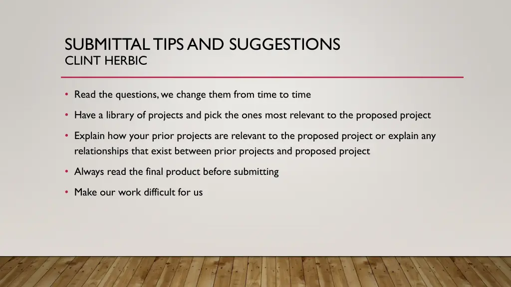 submittal tips and suggestions clint herbic