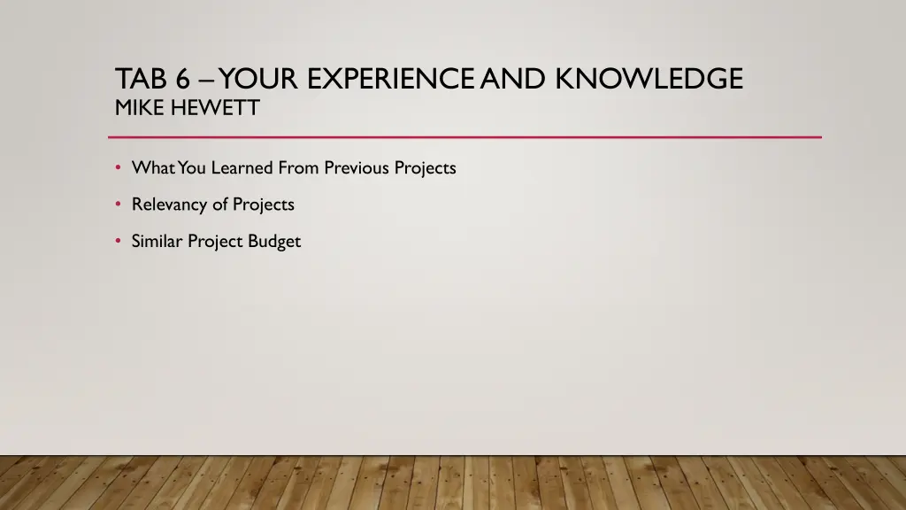 tab 6 your experience and knowledge mike hewett