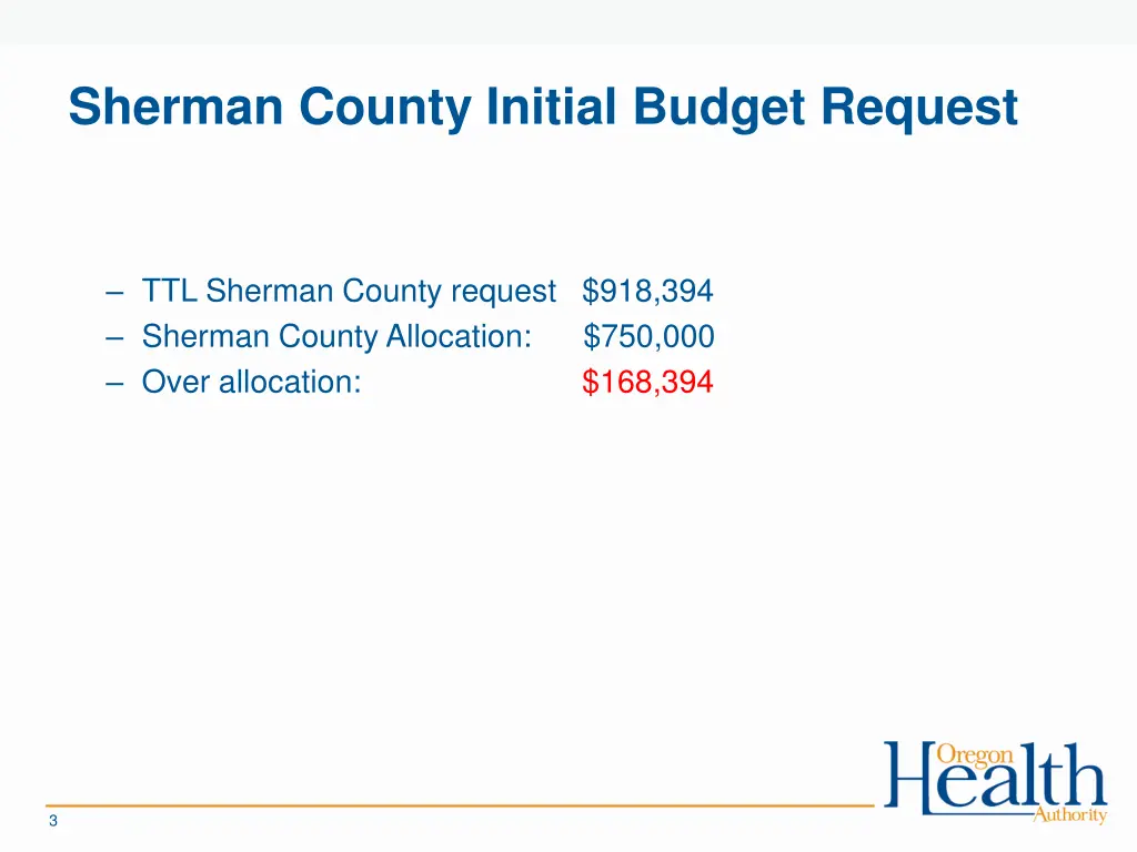 sherman county initial budget request