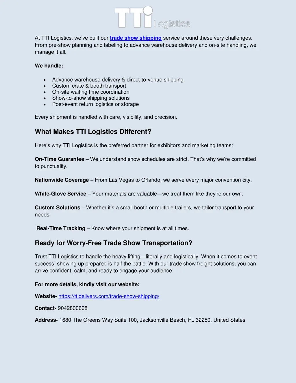 at tti logistics we ve built our trade show