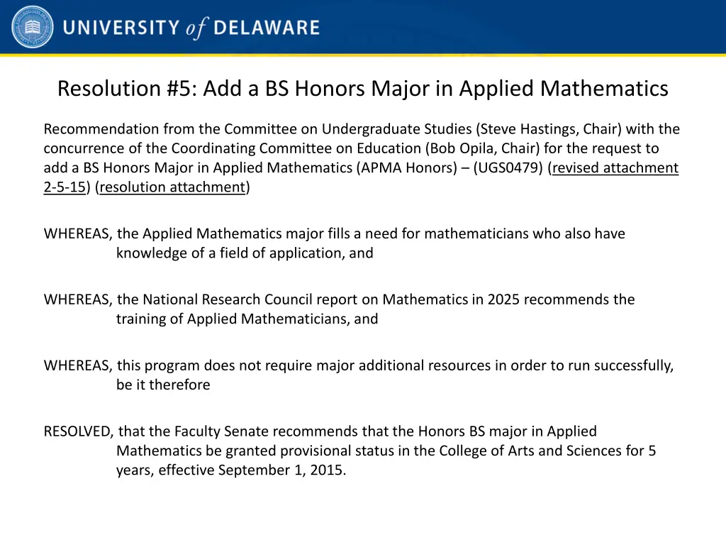 resolution 5 add a bs honors major in applied