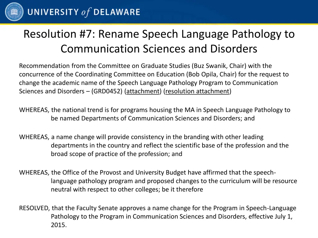 resolution 7 rename speech language pathology
