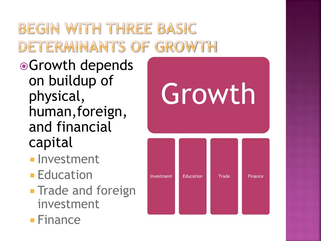begin with three basic determinants of growth
