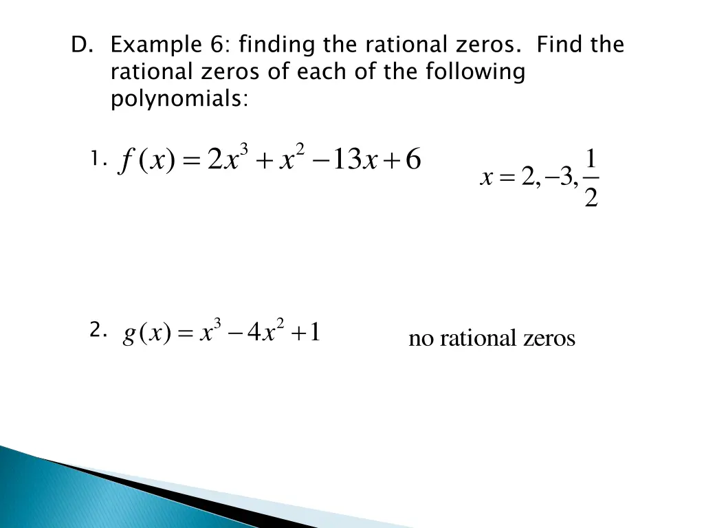 d example 6 finding the rational zeros find