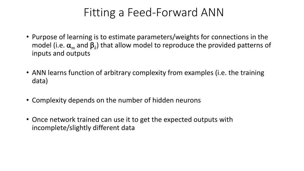 fitting a feed forward ann