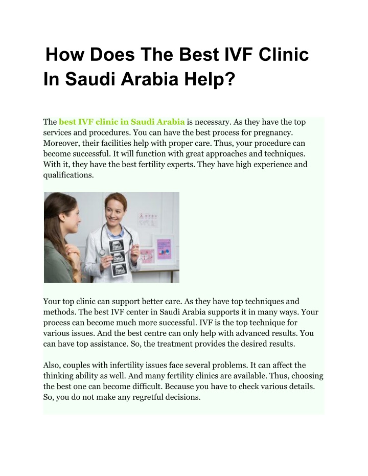 how does the best ivf clinic in saudi arabia help