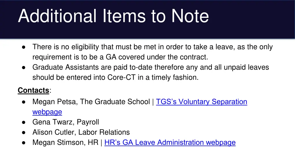 additional items to note