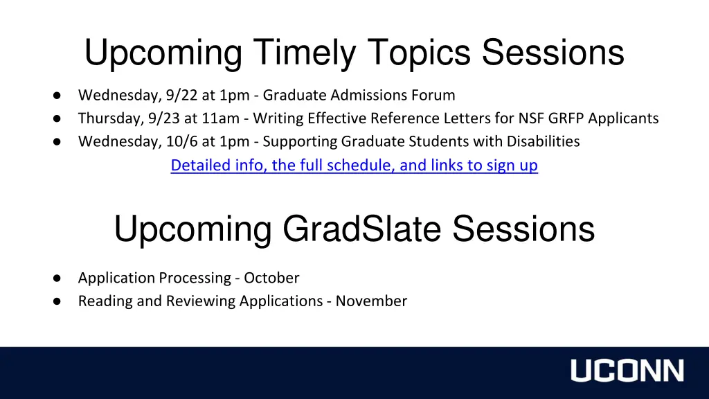 upcoming timely topics sessions