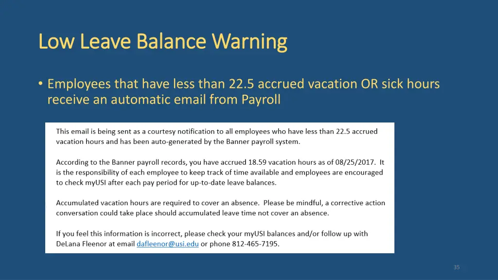 low leave balance warning low leave balance