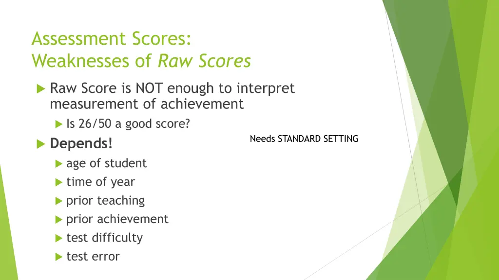 assessment scores weaknesses of raw scores