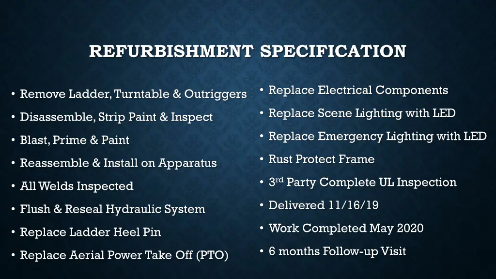 refurbishment specification