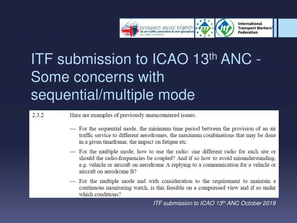 itf submission to icao 13 th anc some concerns