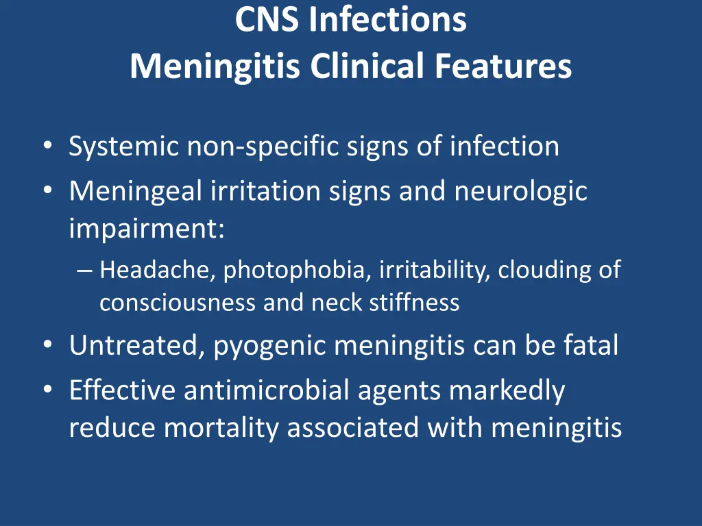 cns infections meningitis clinical features