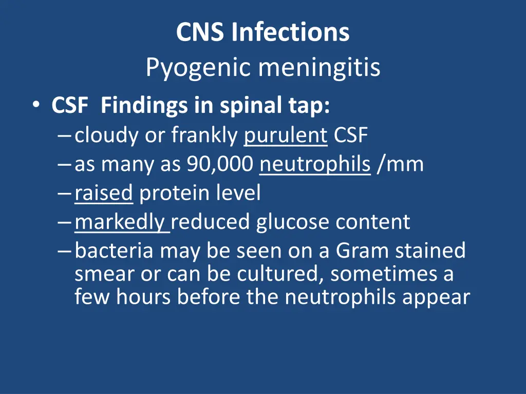 cns infections pyogenic meningitis csf findings