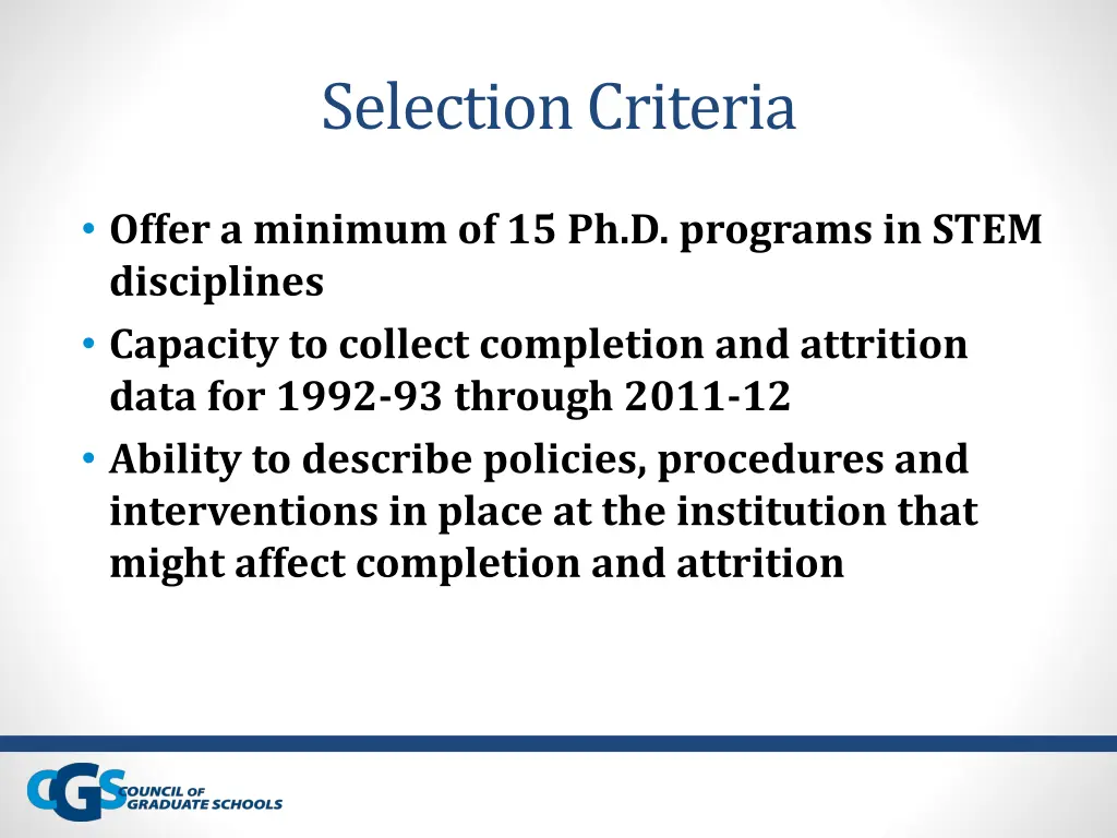 selection criteria