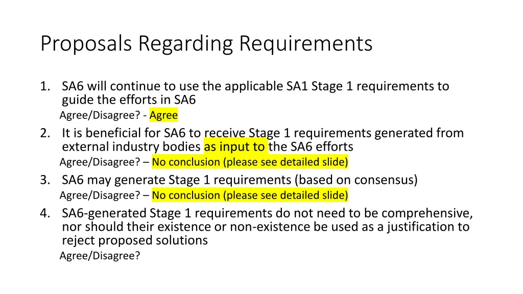proposals regarding requirements