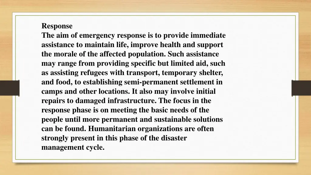 response the aim of emergency response