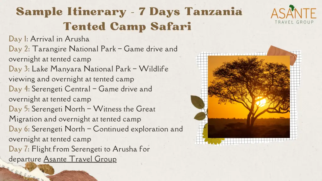 sample itinerary 7 days tanzania tented camp