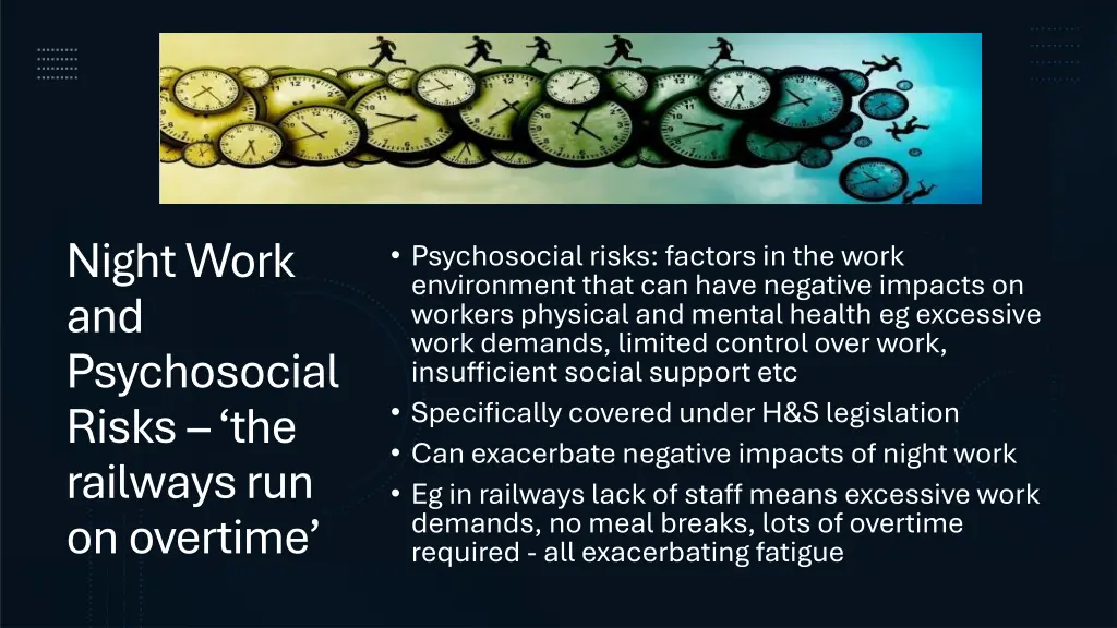 night work and psychosocial risks the railways