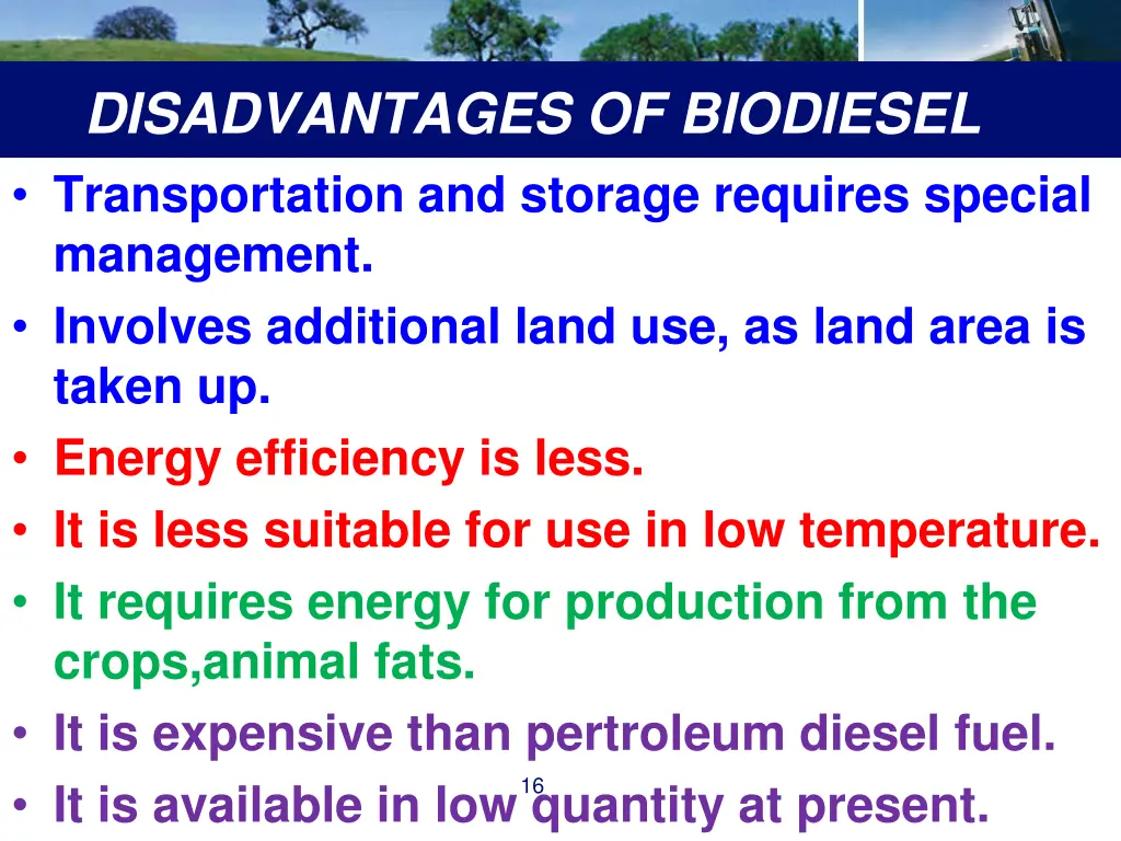 disadvantages of biodiesel transportation
