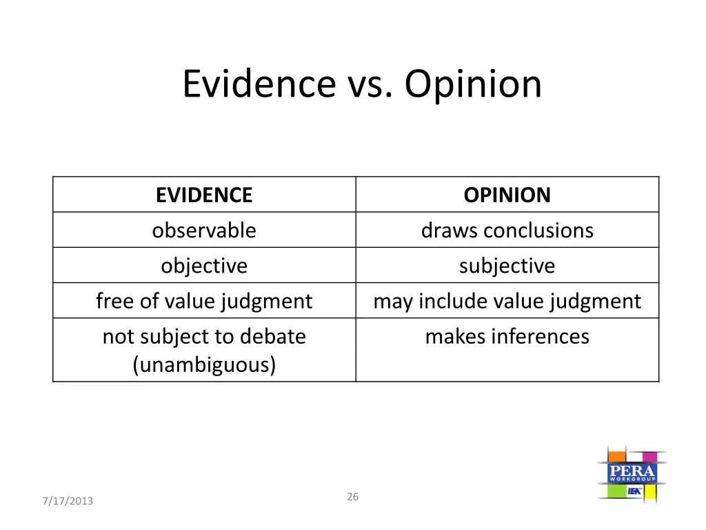 evidence vs opinion 1