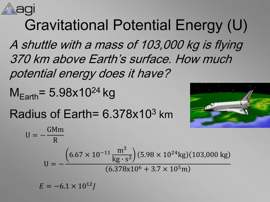 gravitational potential energy u a shuttle with