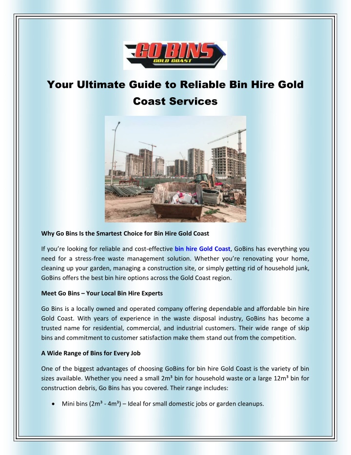 your ultimate guide to reliable bin hire gold
